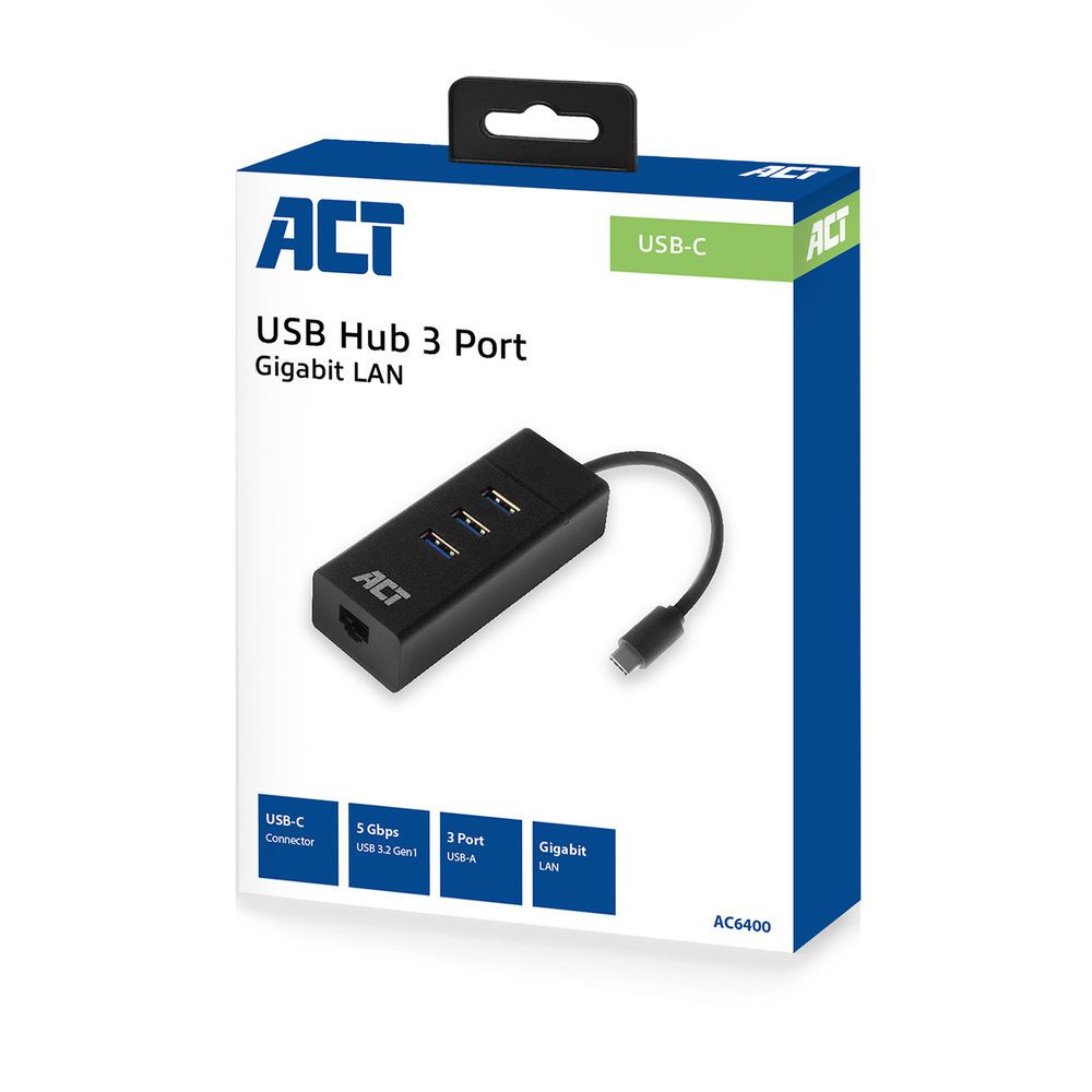 act ac6400 usbc 32 hub 3 poorts gigabit netwerkadapter